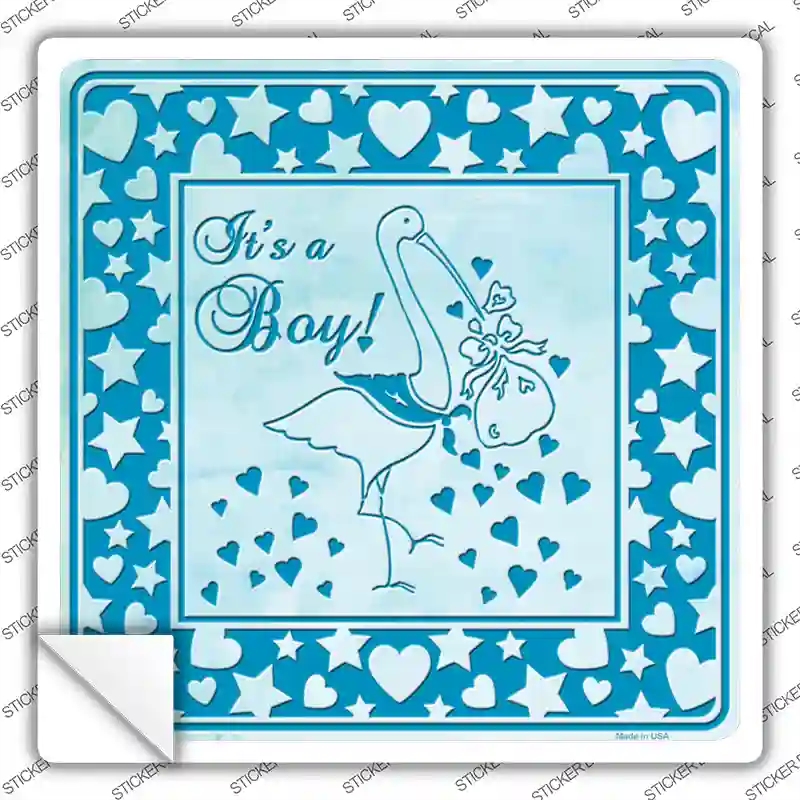 SQ-293s-S Its A Boy with Stork Novelty Square Sticker Decal, Small