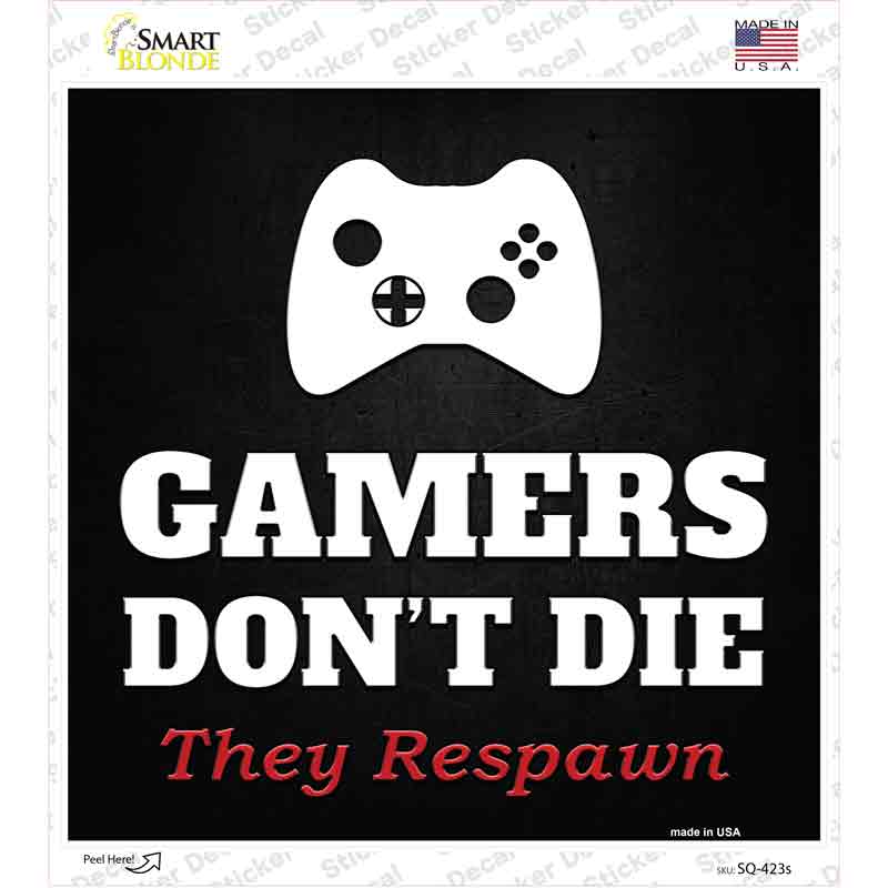 SQ-423s-M Xbox Gamers Dont Die Novelty Square Sticker Decal, Medium