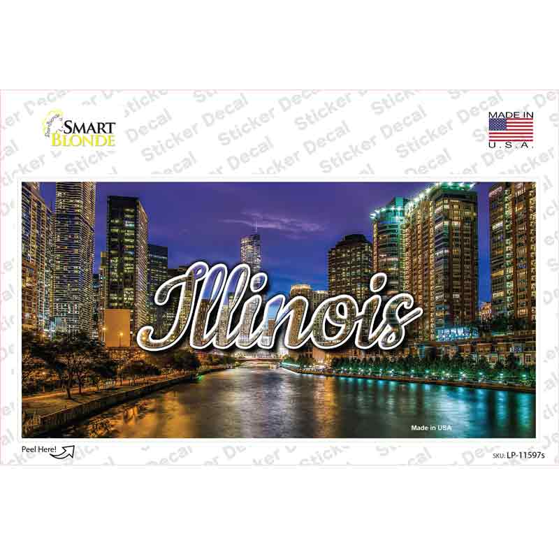 LP-11597s-M Illinois River City Lights State Novelty Sticker Decal, Medium
