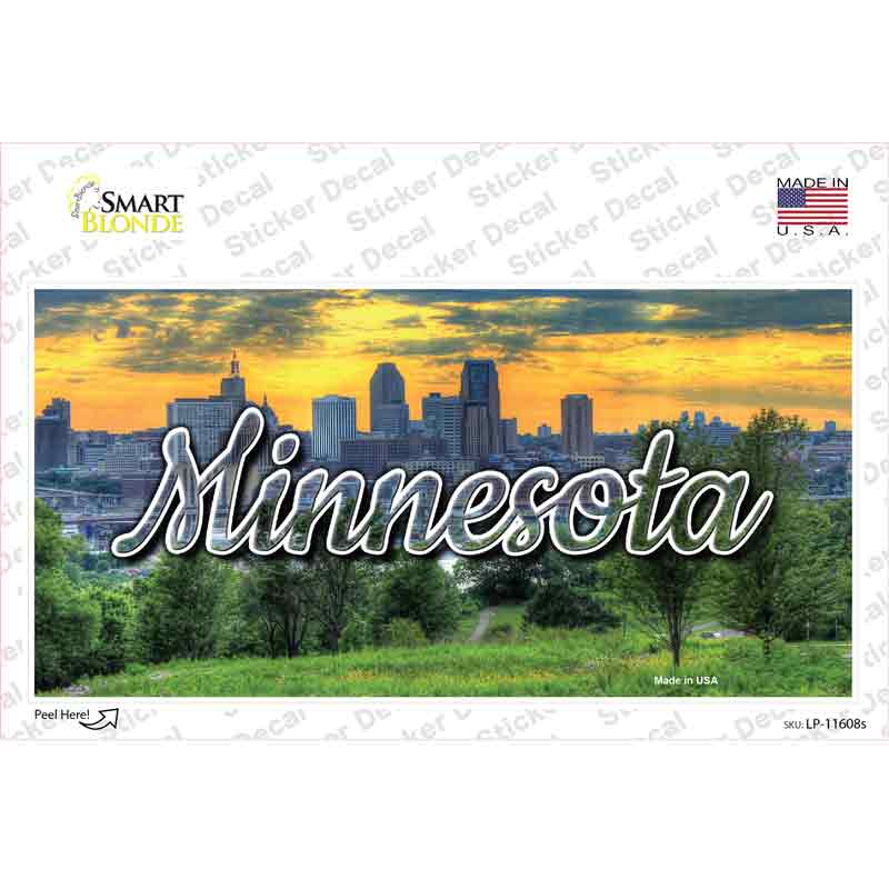 LP-11608s-M Minnesota City Skyline Sunset State Novelty Sticker Decal, Medium