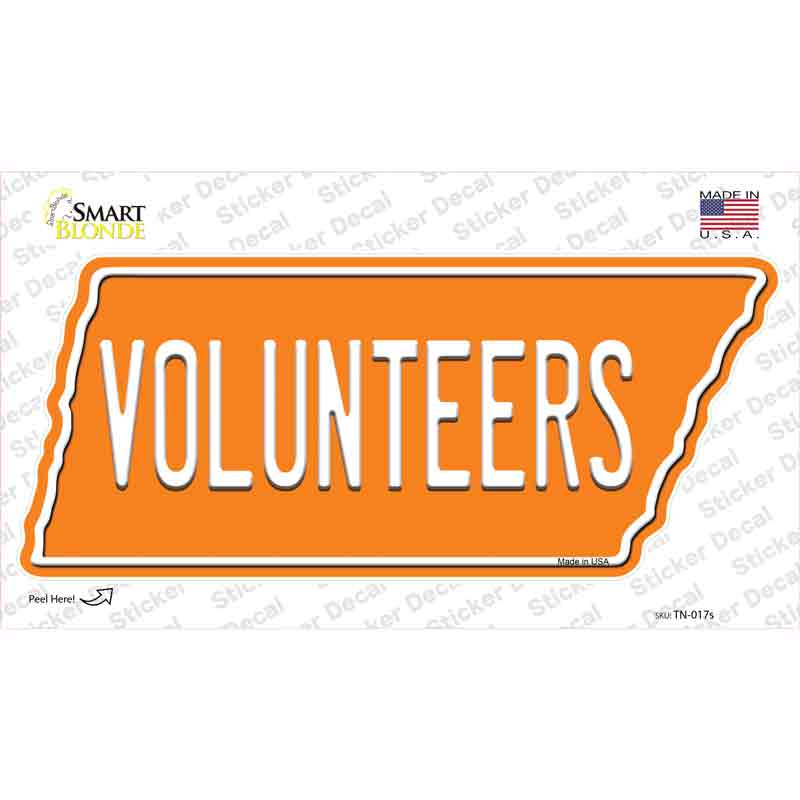 TN-017s-M Volunteers Novelty Tennessee Shape Sticker Decal, Medium