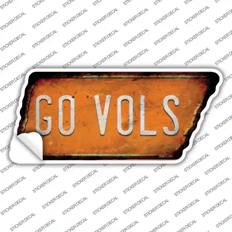 TN-122s-L Go Vols Novelty Rusty Tennessee Shape Sticker Decal, Large