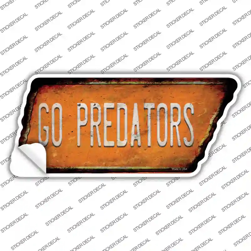 TN-130s-S Go Predators Novelty Rusty Tennessee Shape Sticker Decal, Small