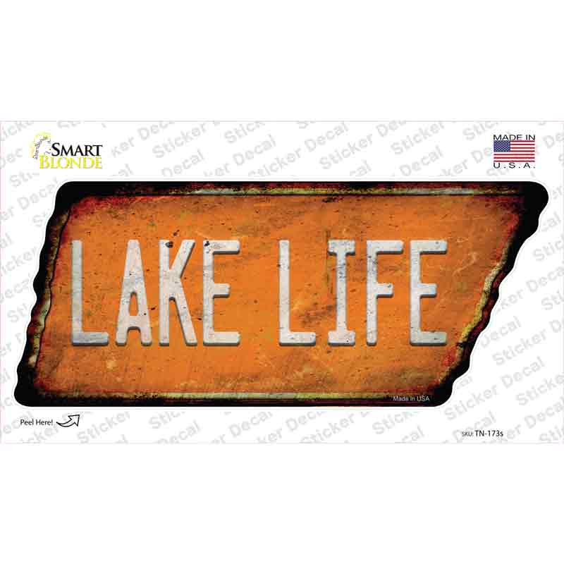 TN-173s-M Lake Life Novelty Rusty Tennessee Shape Sticker Decal, Medium