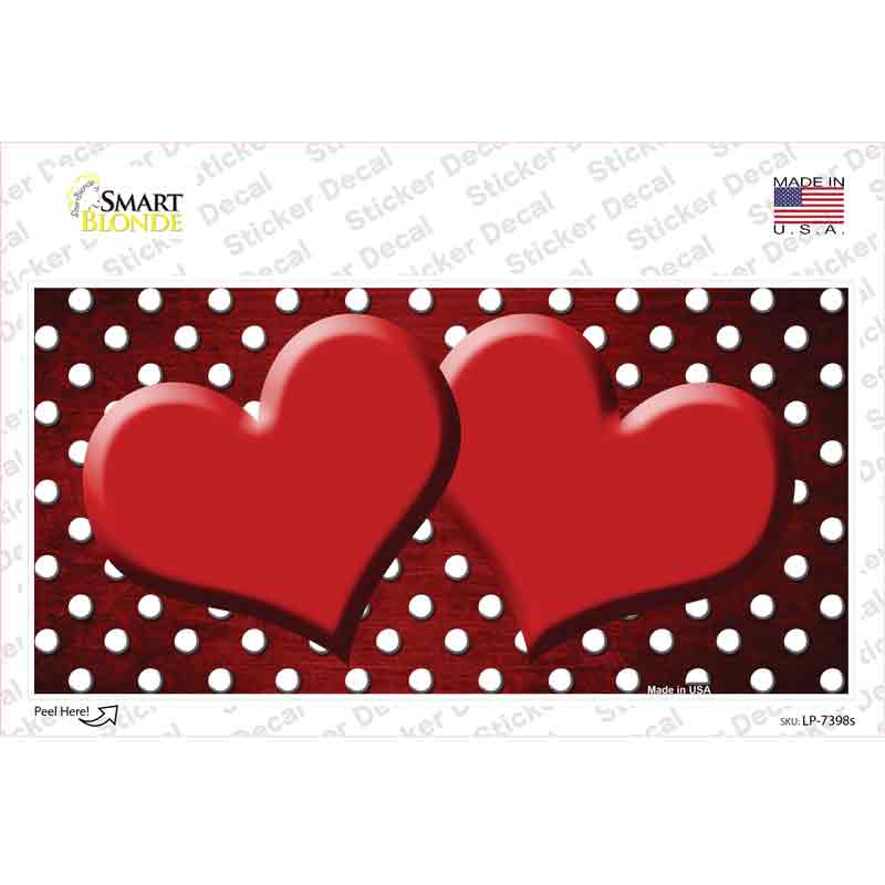 LP-7398s-M Red White Small Dots Hearts Oil Rubbed Novelty Sticker Decal, Medium