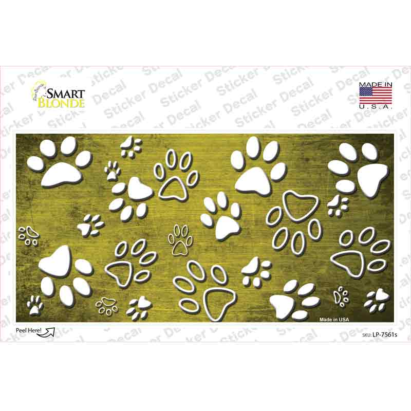 LP-7561s-M Yellow White Paw Oil Rubbed Novelty Sticker Decal, Medium