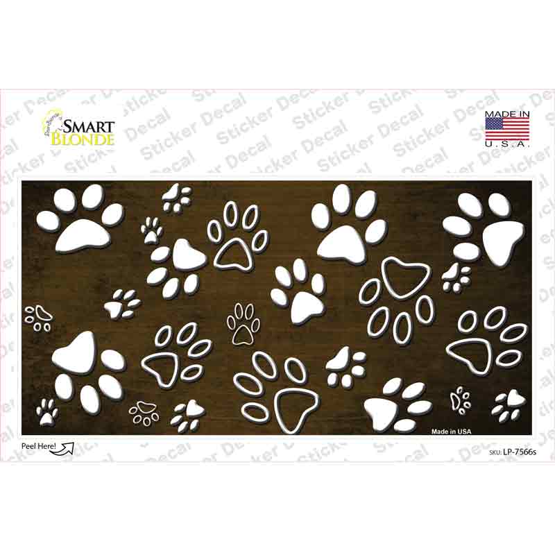 LP-7566s-M Brown White Paw Oil Rubbed Novelty Sticker Decal, Medium