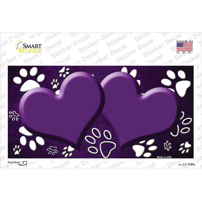 LP-7580s-M Paw Heart Purple White Novelty Sticker Decal, Medium