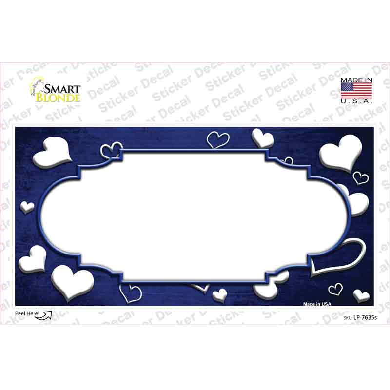 LP-7635s-M Blue White Love Scallop Oil Rubbed Novelty Sticker Decal, Medium