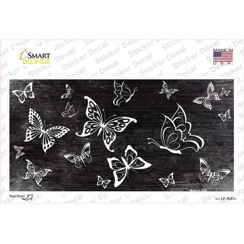 LP-7647s-M Black White Butterfly Oil Rubbed Novelty Sticker Decal, Medium