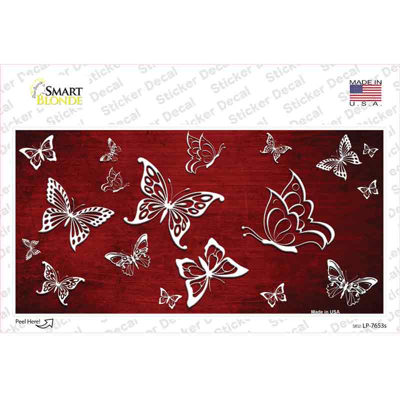 LP-7653s-M Red White Butterfly Oil Rubbed Novelty Sticker Decal, Medium
