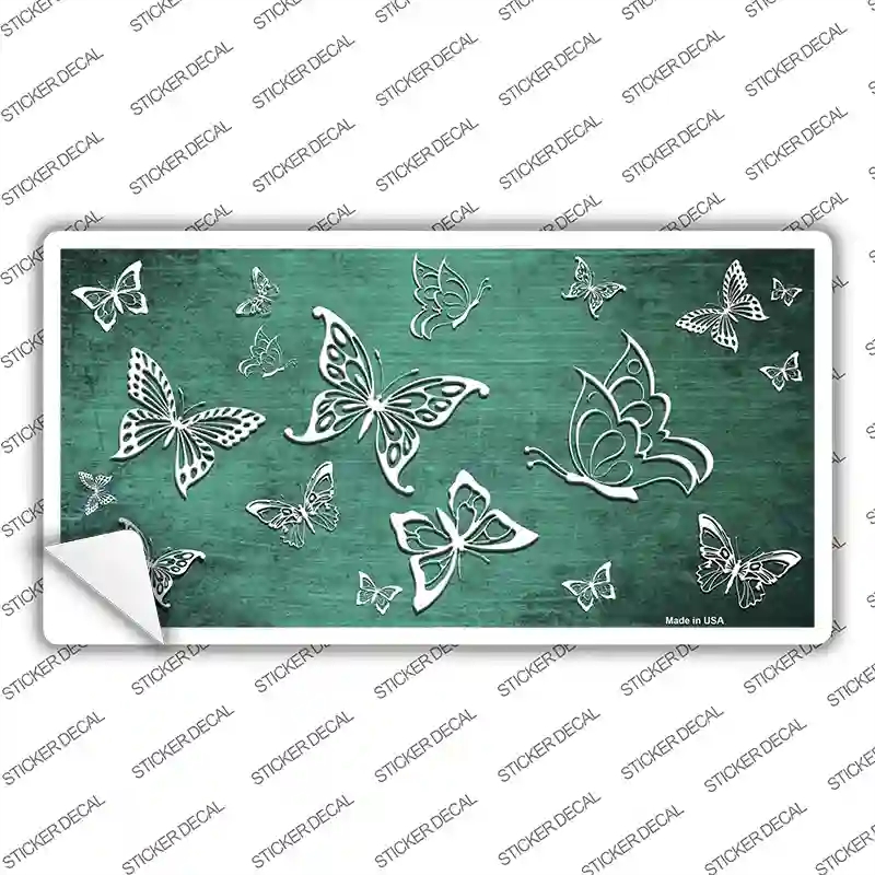 LP-7661s-S Mint White Butterfly Oil Rubbed Novelty Sticker Decal, Small