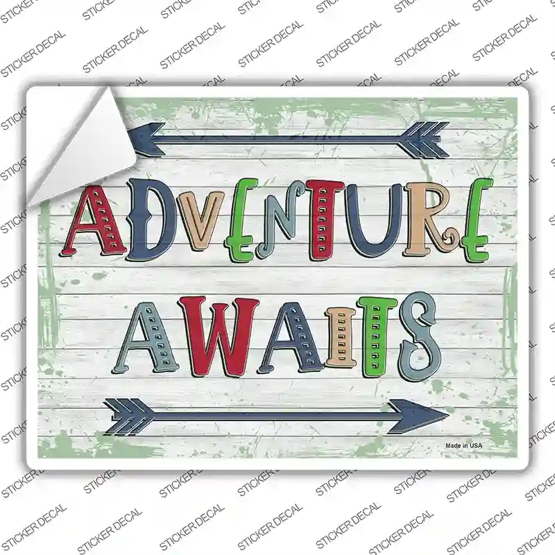 P-3524s-XL Adventure Awaits Novelty Rectangular Sticker Decal, Extra Large