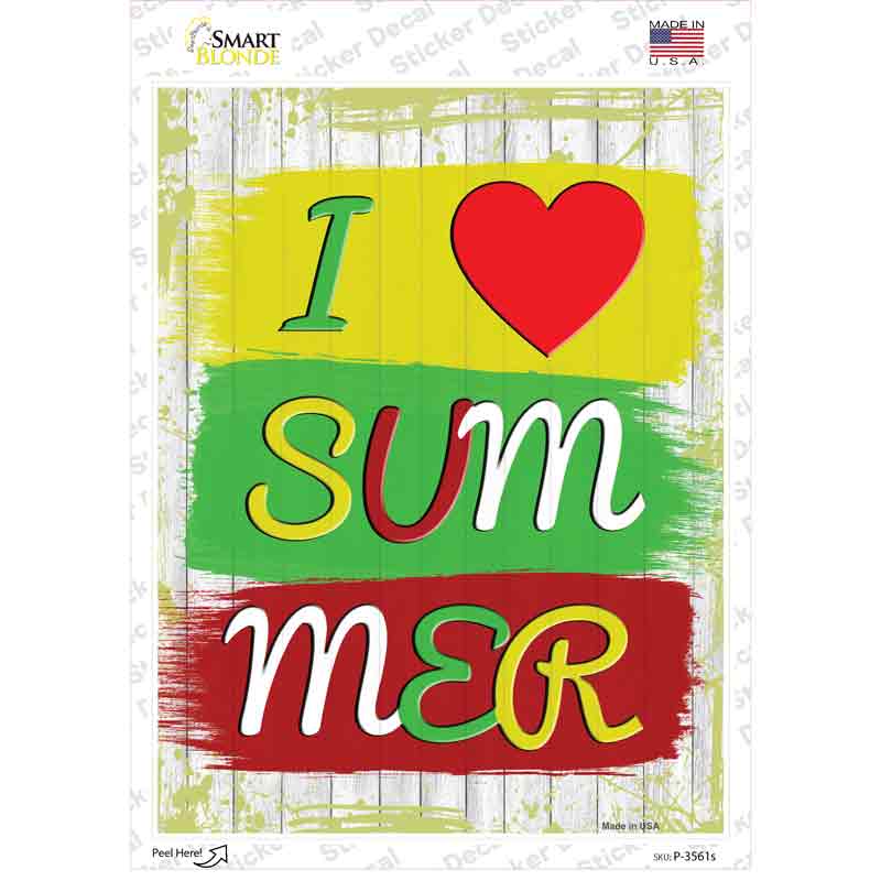 P-3561s-M I Love Summer Novelty Rectangular Sticker Decal, Medium
