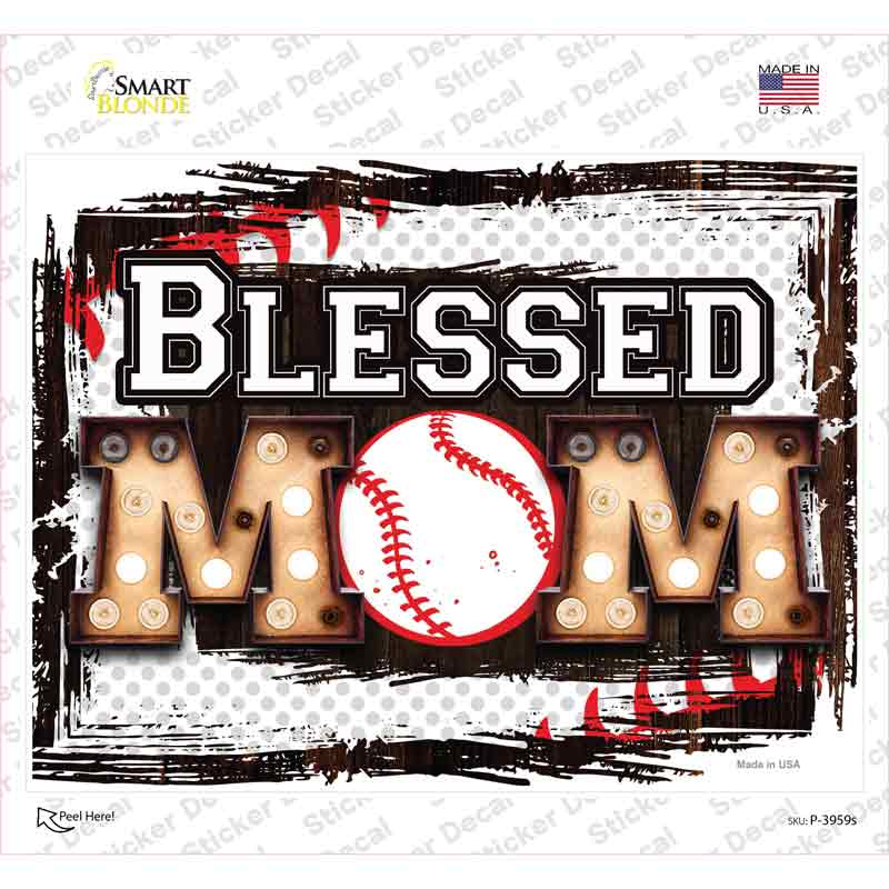 P-3959s-M Blessed Baseball Mom Novelty Rectangle Sticker Decal, Medium