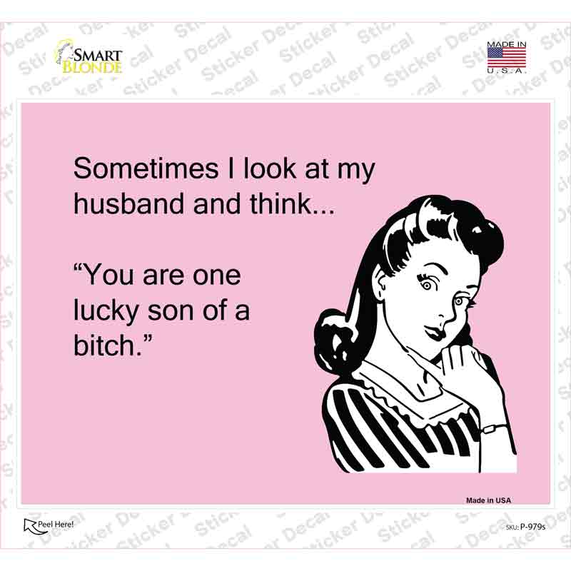 P-979s-M Sometimes I Look At My Husband Novelty Rectangle Sticker Decal, Medium