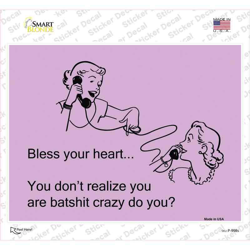 P-998s-M Bless Your Heart Novelty Rectangle Sticker Decal, Medium