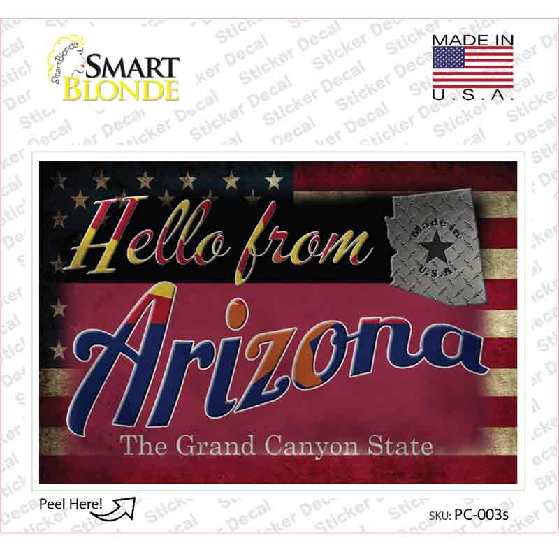 PC-003s-M Hello From Arizona Novelty Postcard Sticker Decals, Medium