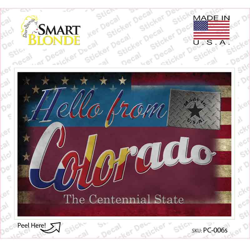 PC-006s-M Hello From Colorado Novelty Postcard Sticker Decals, Medium