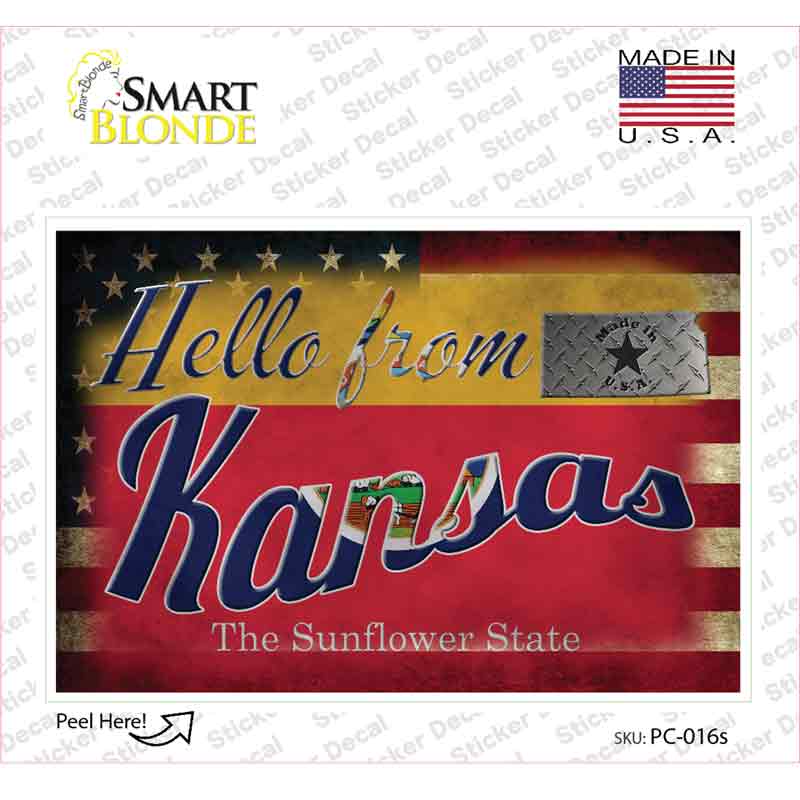 PC-016s-M Hello From Kansas Novelty Postcard Sticker Decals, Medium
