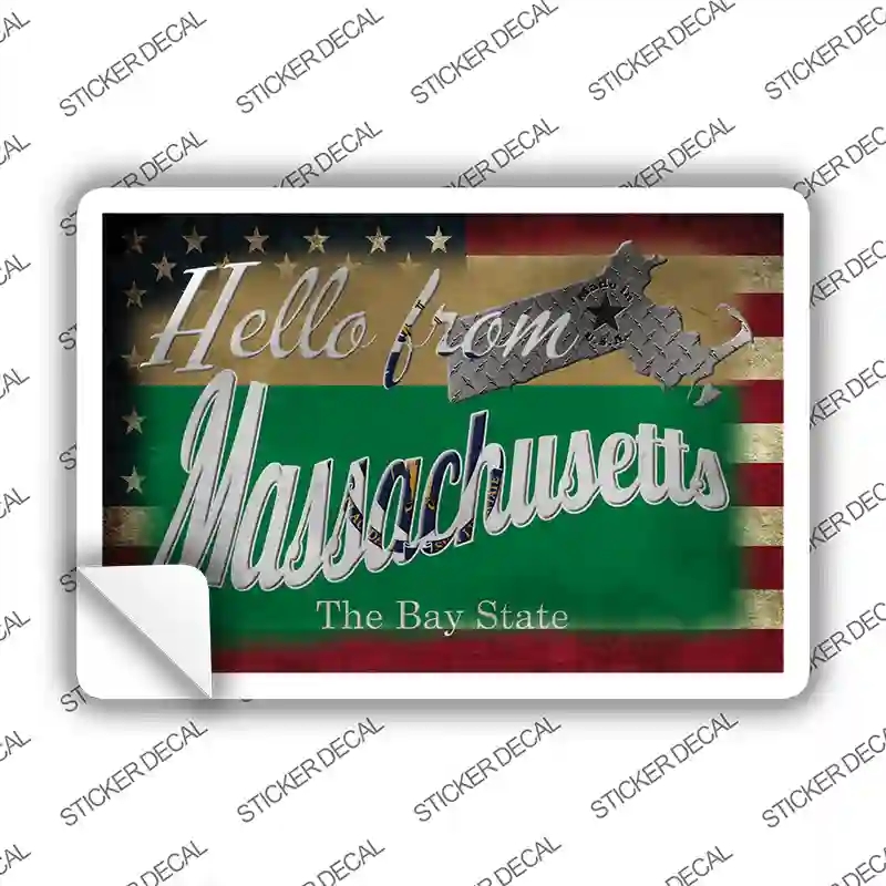PC-021s-S Hello From Massachusetts Novelty Postcard Sticker Decals, Small