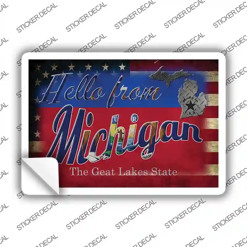 PC-022s-S Hello From Michigan Novelty Postcard Sticker Decals, Small