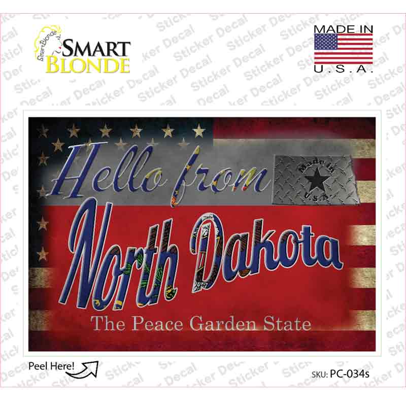 PC-034s-M Hello From North Dakota Novelty Postcard Sticker Decals, Medium