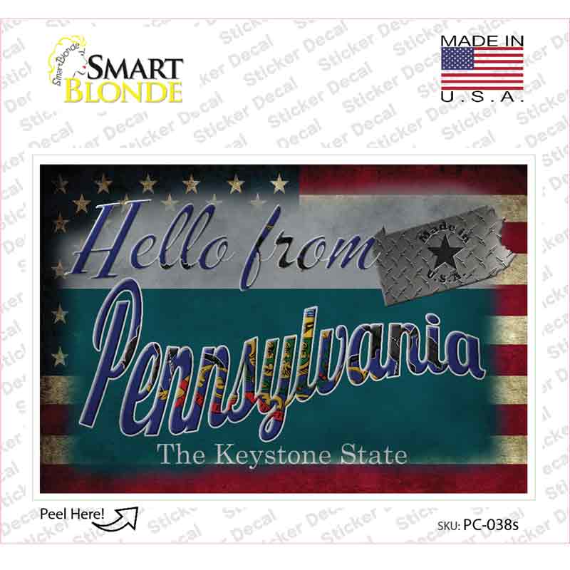 PC-038s-M Hello From Pennsylvania Novelty Postcard Sticker Decals, Medium