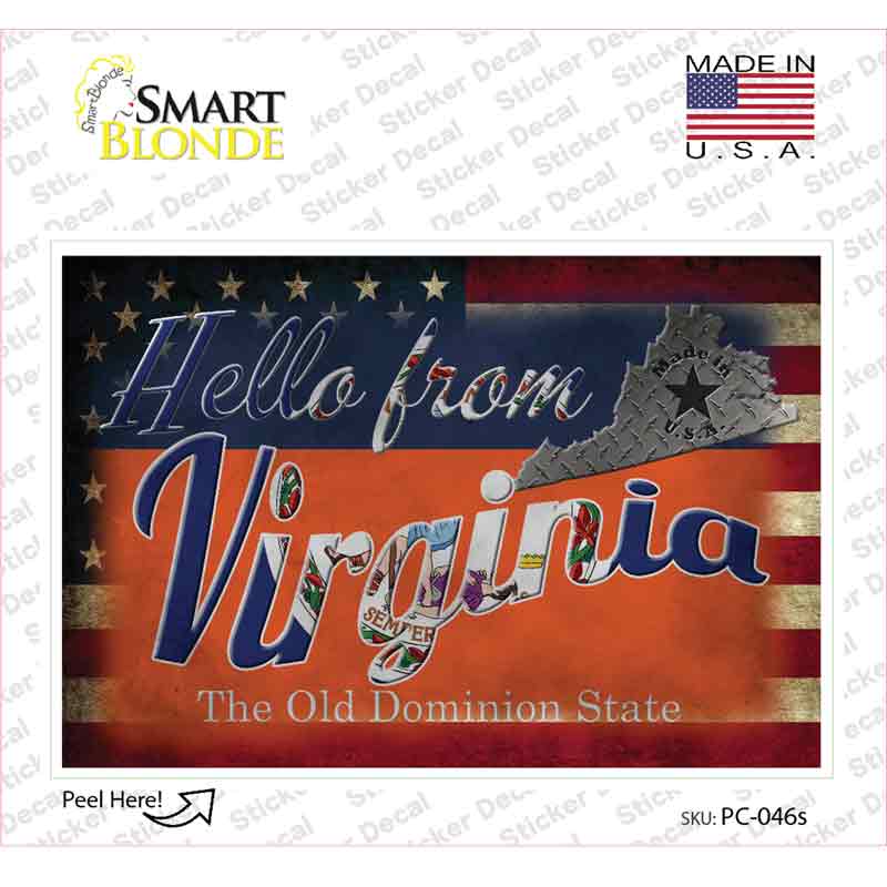 PC-046s-M Hello From Virginia Novelty Postcard Sticker Decals, Medium