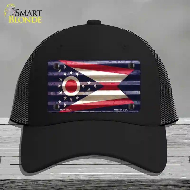 HAT01-MLP-11976 Ohio Corrugated Flag Novelty License Plate Hat, Mesh - Black
