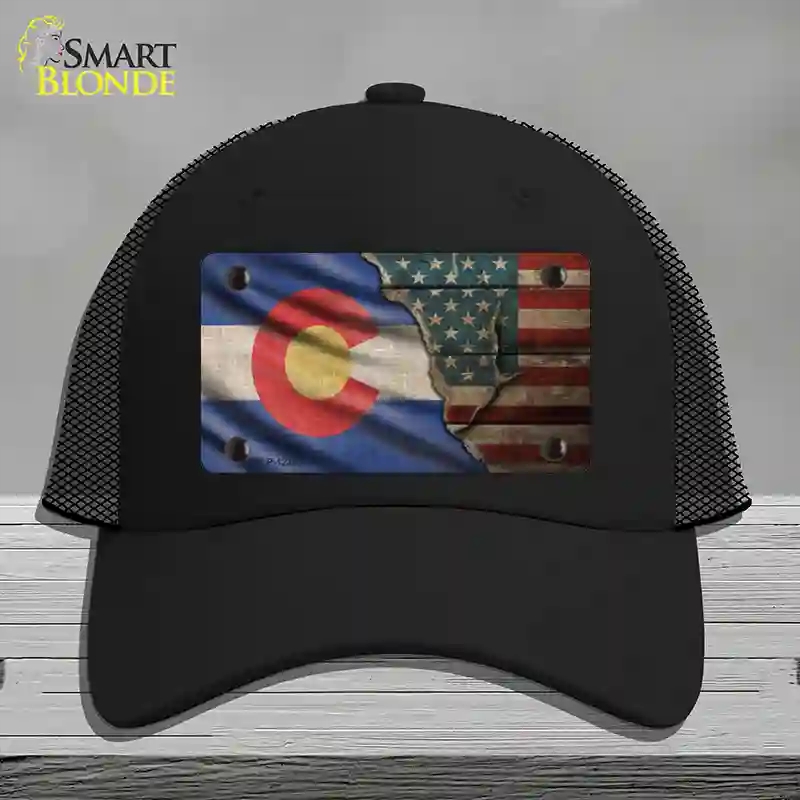 HAT01-MLP-12385 Colorado & American Flag Novelty License Plate Hat, Mesh - Black