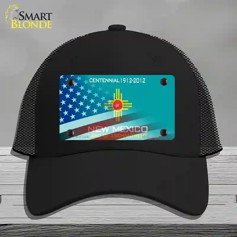 HAT01-MLP-12430   Mexico Teal with American Flag Novelty License Plate Hat, Mesh - Black