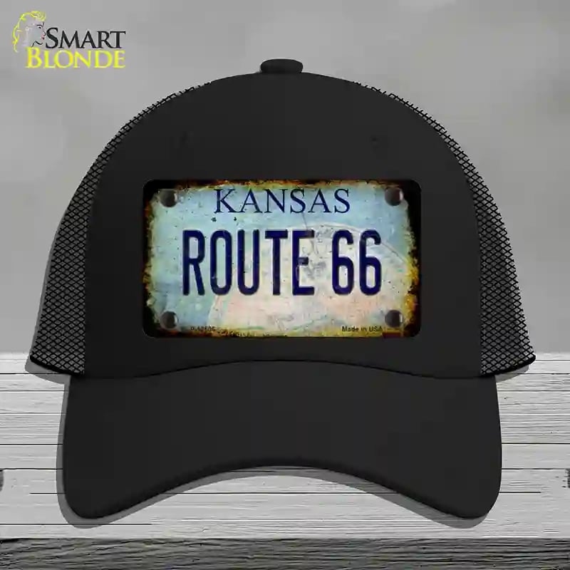 HAT01-MLP-12506 Route 66 Kansas Rusty Novelty License Plate Hat, Mesh - Black