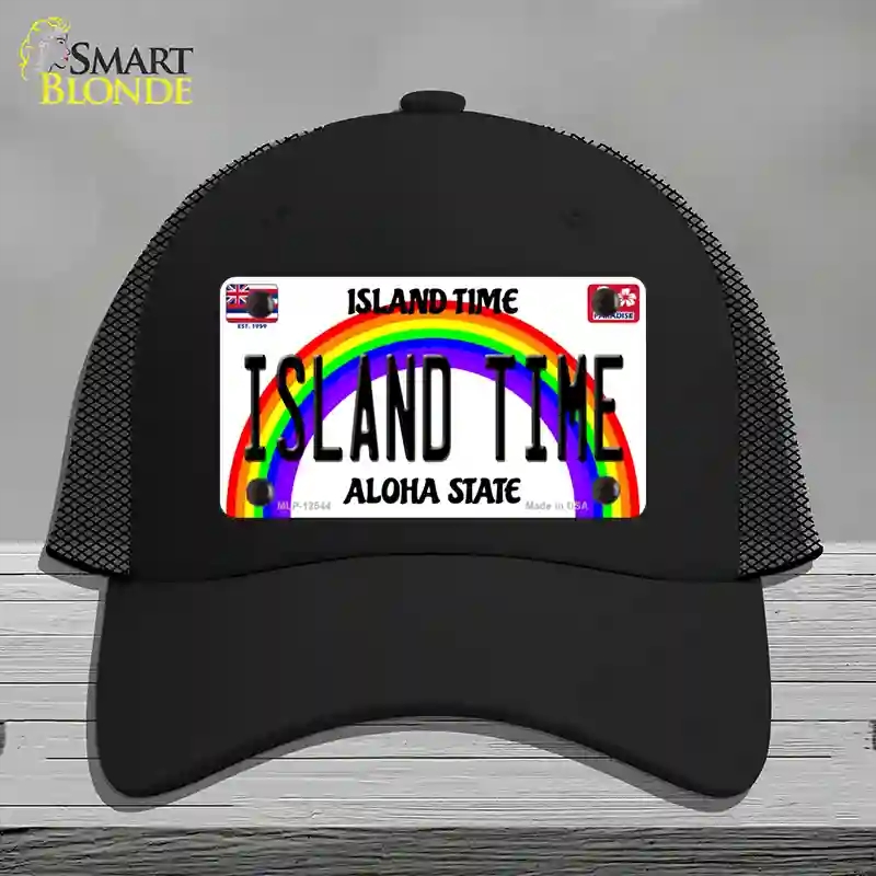 HAT01-MLP-12544 Island Time Hawaii Novelty License Plate Hat, Mesh - Black