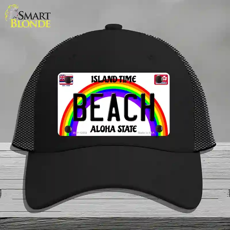 HAT01-MLP-12554 Beach Hawaii Novelty License Plate Hat, Mesh - Black