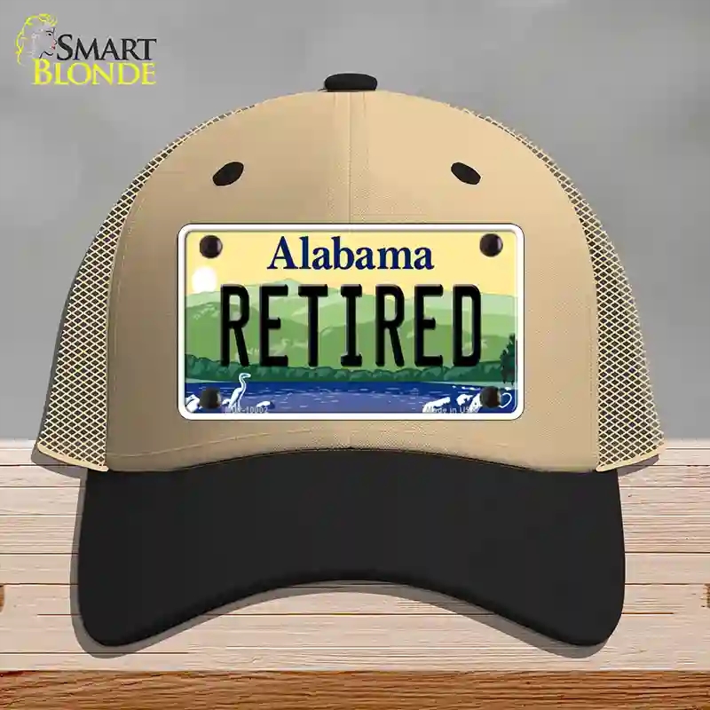 HAT02-MLP-10002 Retired Alabama Novelty License Plate Hat, Mesh - Khaki & Black