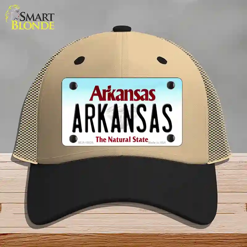 HAT02-MLP-10025 Arkansas Diamond Novelty License Plate Hat, Mesh - Khaki & Black