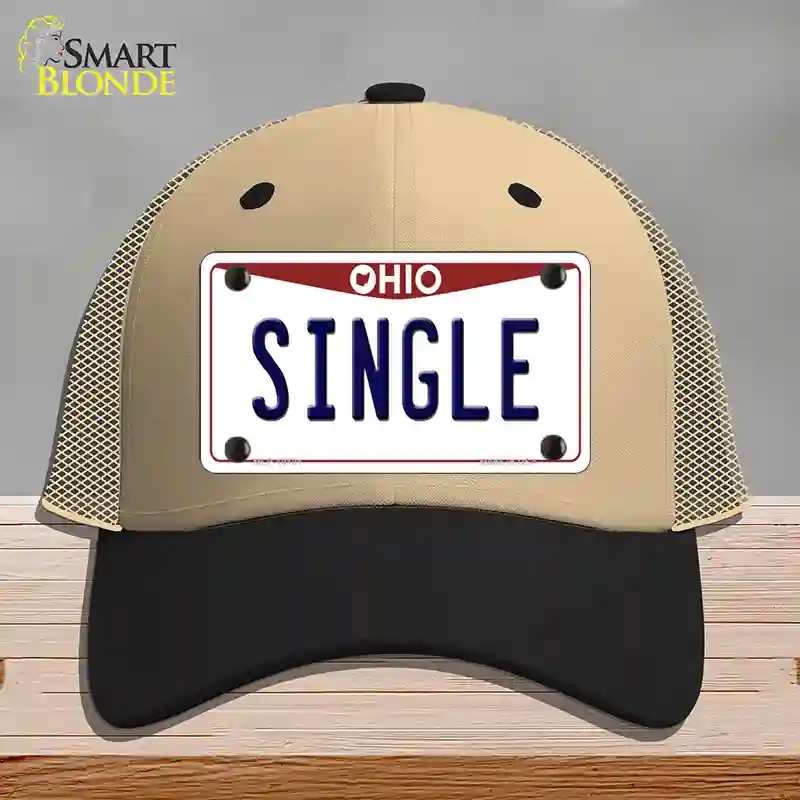 HAT02-MLP-10101 Single Ohio Novelty License Plate Hat, Mesh - Khaki & Black
