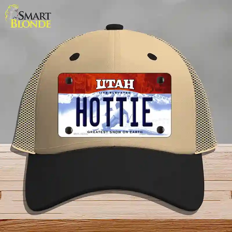 HAT02-MLP-10203 Hottie Utah Novelty License Plate Hat, Mesh - Khaki & Black