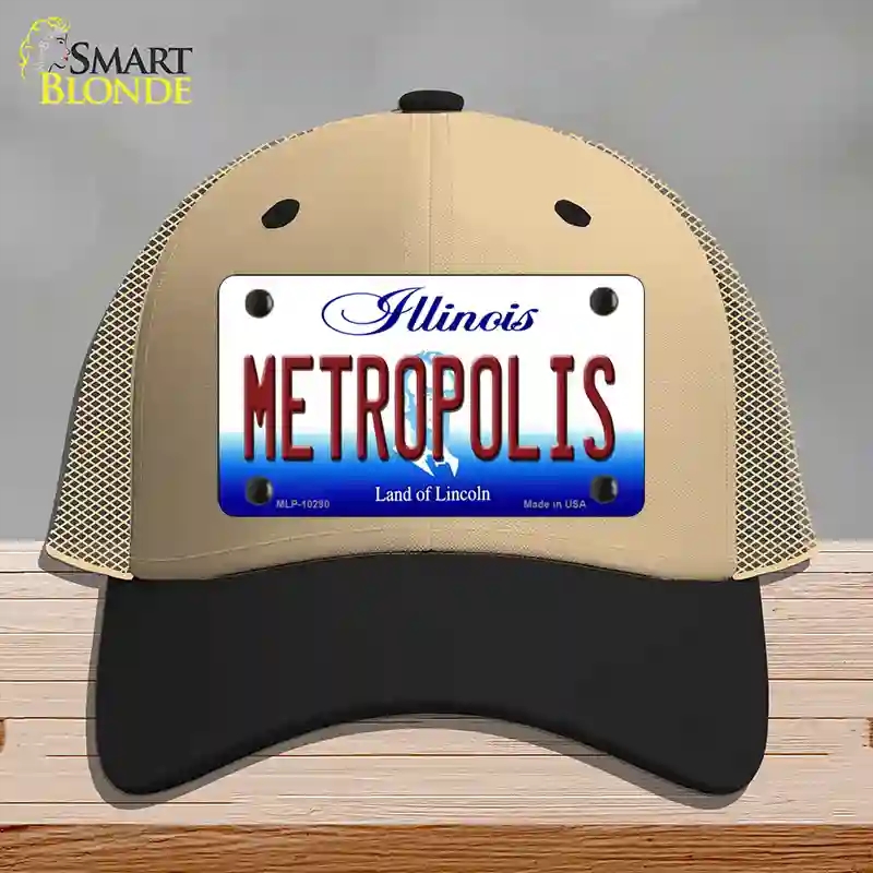 HAT02-MLP-10290 Metropolis Illinois Novelty License Plate Hat, Mesh - Khaki & Black