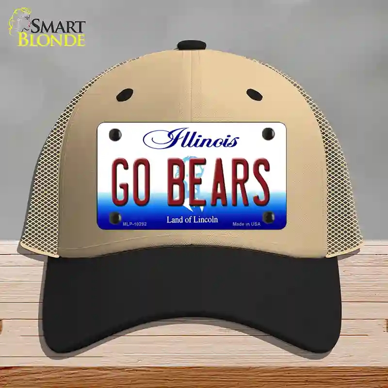 HAT02-MLP-10292 Go Bears Illinois Novelty License Plate Hat, Mesh - Khaki & Black