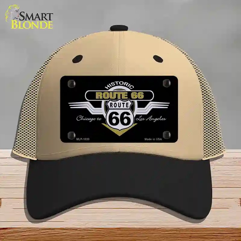 HAT02-MLP-1030 Route 66 Shield Wings Novelty License Plate Hat, Mesh - Khaki & Black