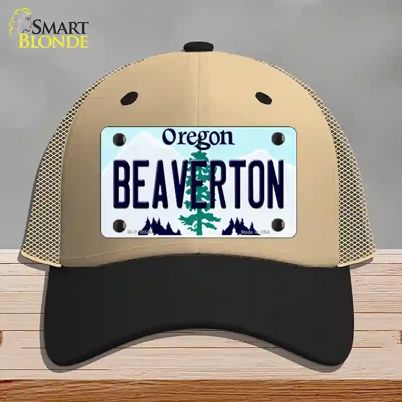 HAT02-MLP-10346 Beaverton Oregon Novelty License Plate Hat, Mesh - Khaki & Black
