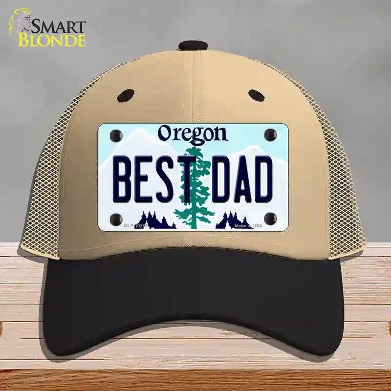 HAT02-MLP-10382 Best Dad Oregon Novelty License Plate Hat, Mesh - Khaki & Black