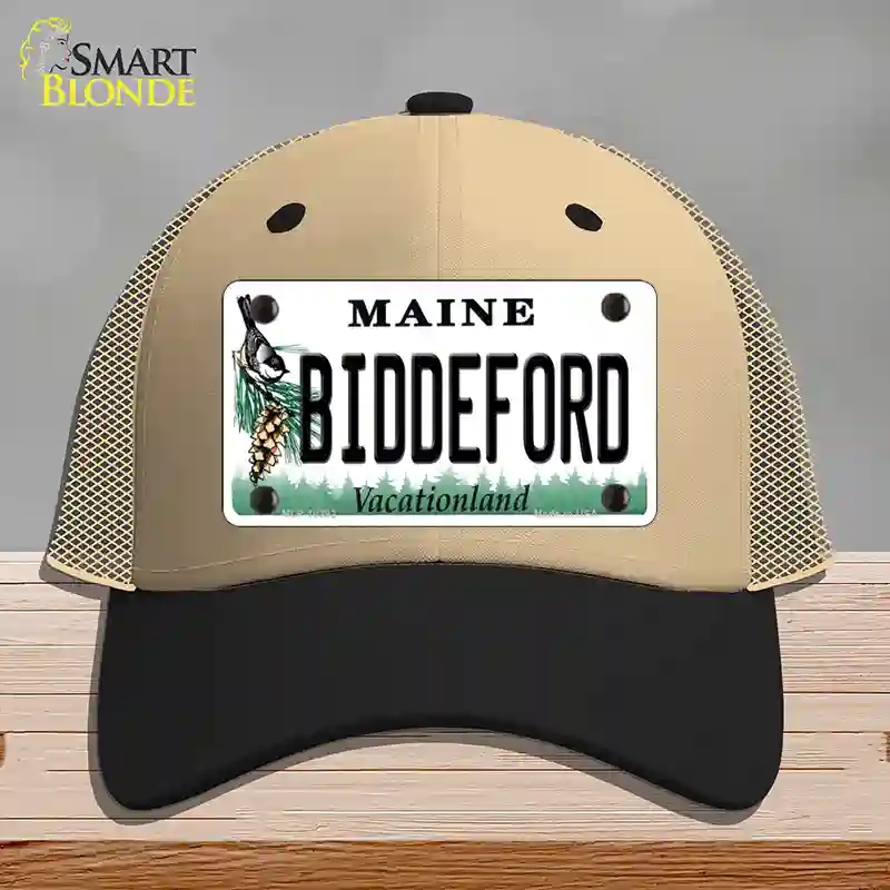 HAT02-MLP-10392 Biddeford Maine Novelty License Plate Hat, Mesh - Khaki & Black