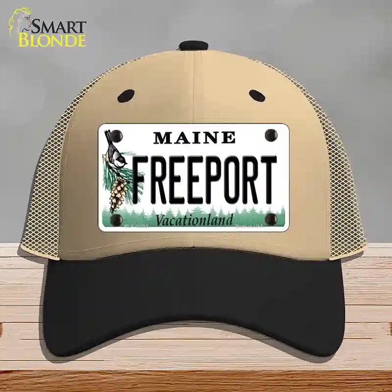 HAT02-MLP-10393 Freeport Maine Novelty License Plate Hat, Mesh - Khaki & Black