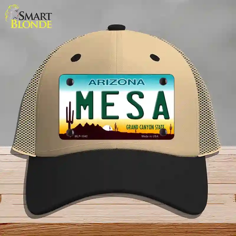 HAT02-MLP-1042 Mesa Arizona Novelty License Plate Hat, Mesh - Khaki & Black
