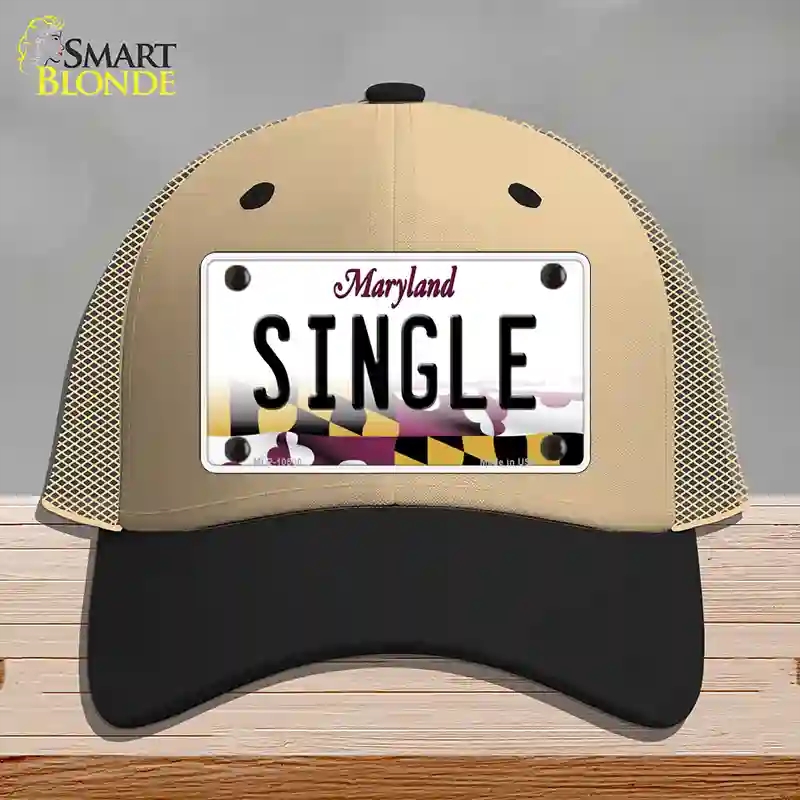 HAT02-MLP-10506 Single Maryland Novelty License Plate Hat, Mesh - Khaki & Black