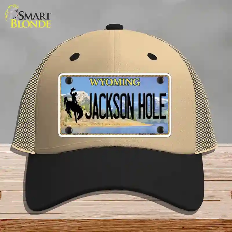 HAT02-MLP-10532 Jackson Hole Wyoming Novelty License Plate Hat, Mesh - Khaki & Black