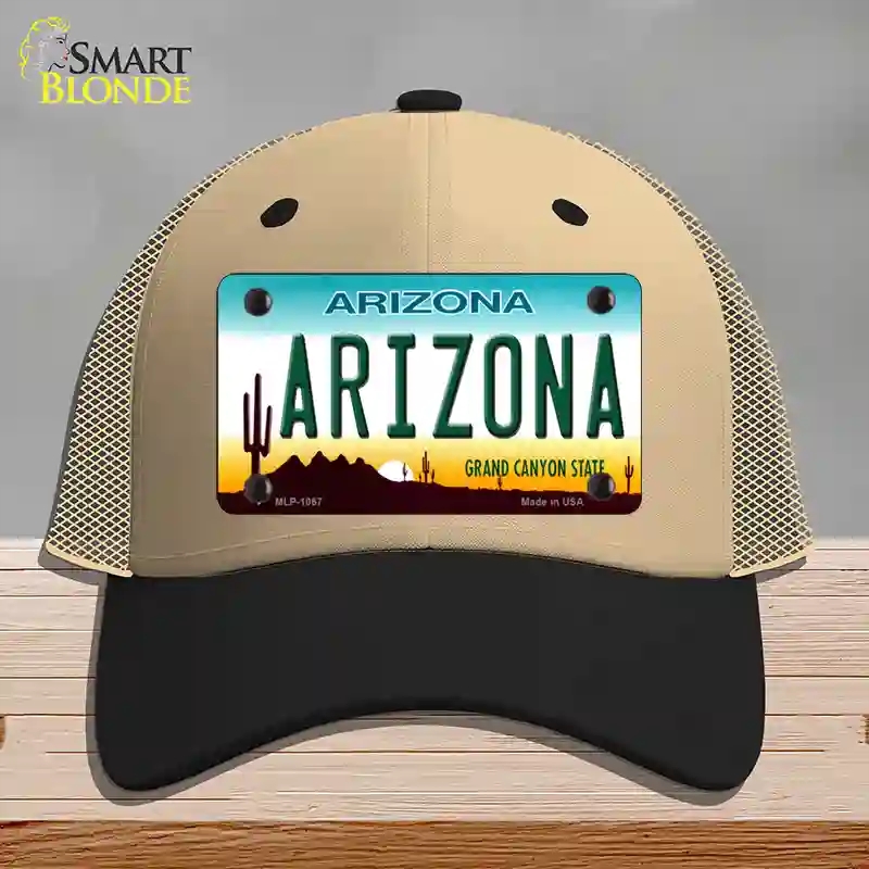 HAT02-MLP-1067 Arizona Novelty License Plate Hat, Mesh - Khaki & Black